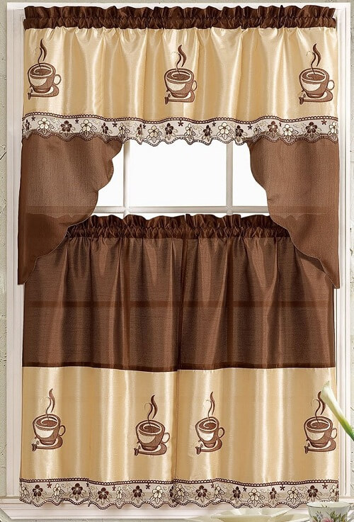 8 Adorable Coffee Themed Kitchen, Brown Kitchen Curtains