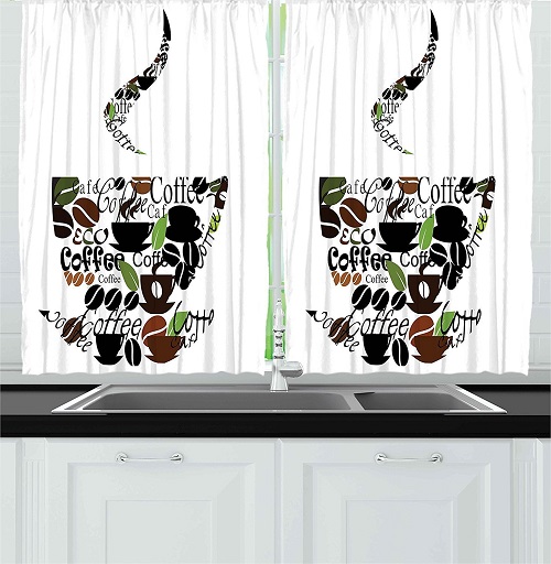 COFFEE CUP CAFE THEME CURTAINS AND SWAG SET 