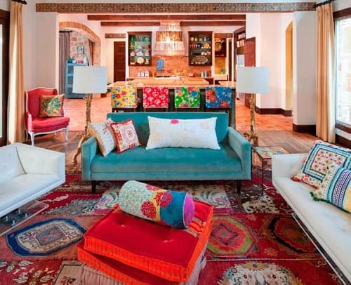 Teal Blue And Red Living Room