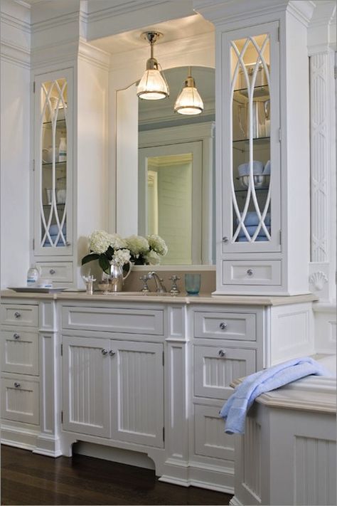 Bathroom Counter Storage Tower Designs, Double Vanity With Side Storage Tower