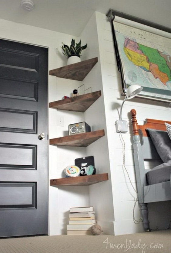 Creatively Unique Diy Corner Shelves, How To Decorate Corner Shelves In Living Room