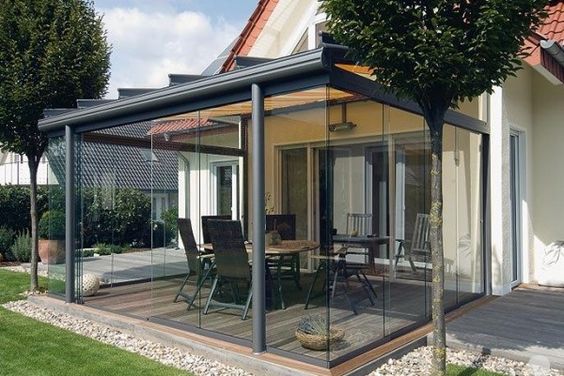 small patio with wall glass ideas 12