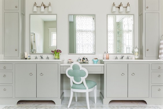 Double Vanity With Makeup Station, Double Sink Bathroom Vanity With Makeup Area