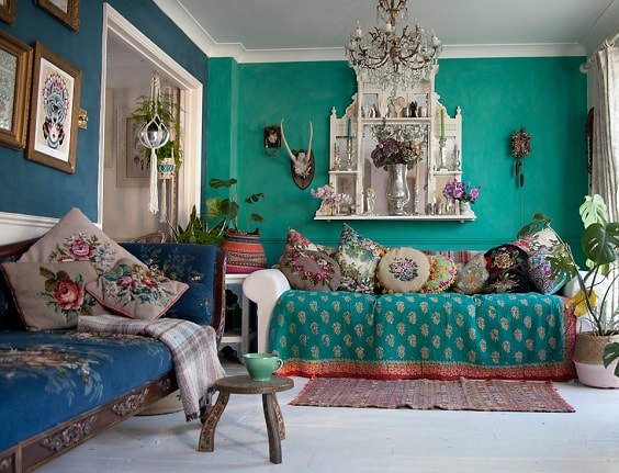 Creatice Teal Boho Living Room for Large Space