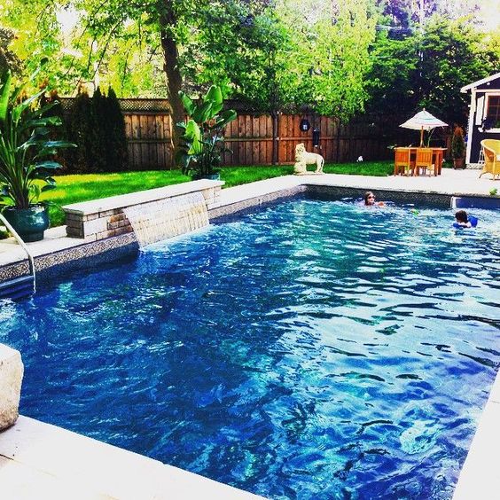 25 Best Rectangle Swimming Pools with Waterfall Design 