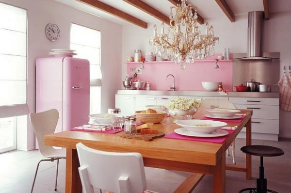 blush pink kitchen feature