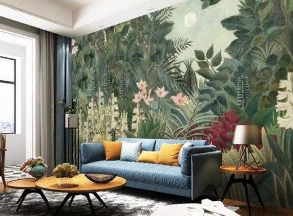 living room wallpaper feature