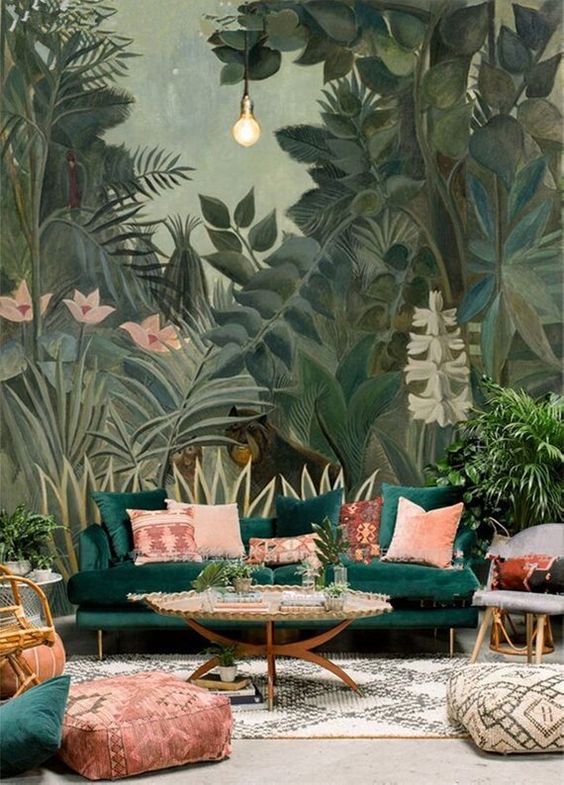 Living Room Wallpaper: Enchanting Jungle Vibe